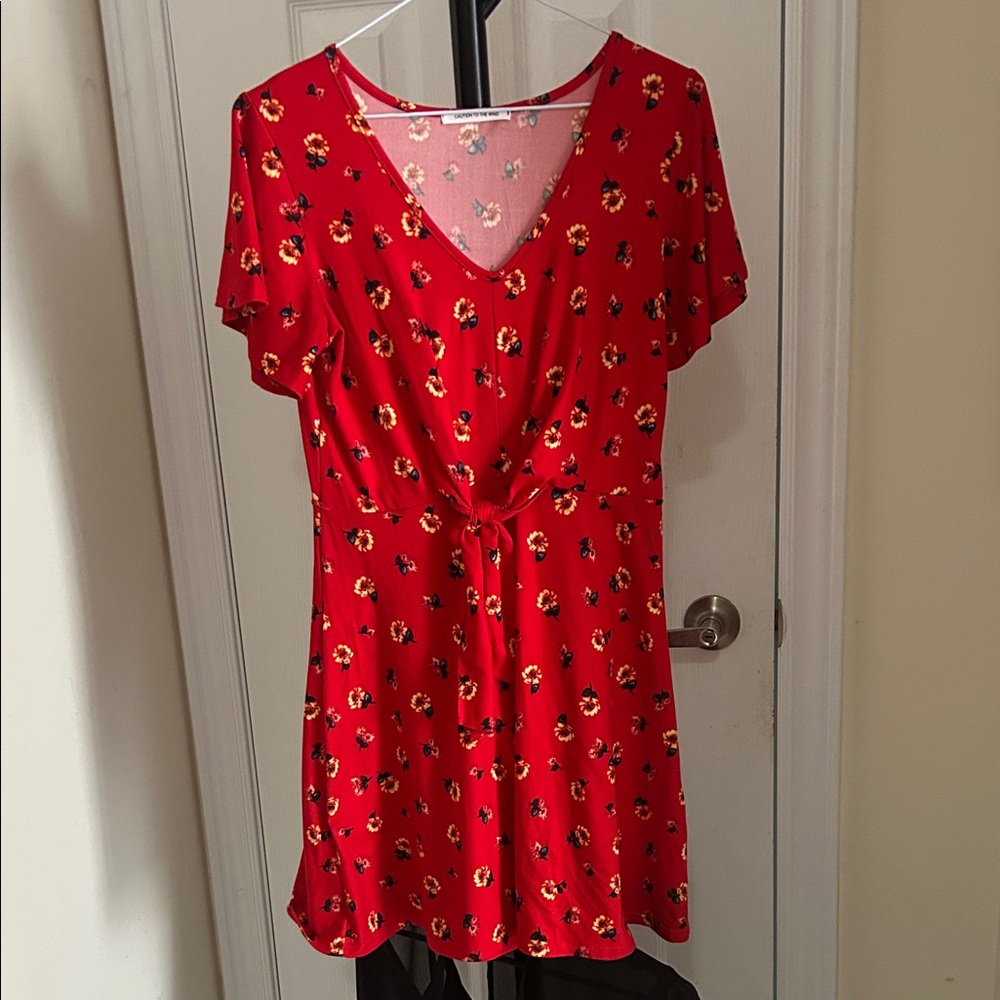 Caution To The Wind Red Floral Dress